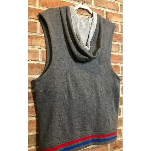 Men's Sleeveless Muscle Hoodie Sz M V-Neck w/Drawstring Kangaroo Pouch Gym Wear - Picture 6 of 8